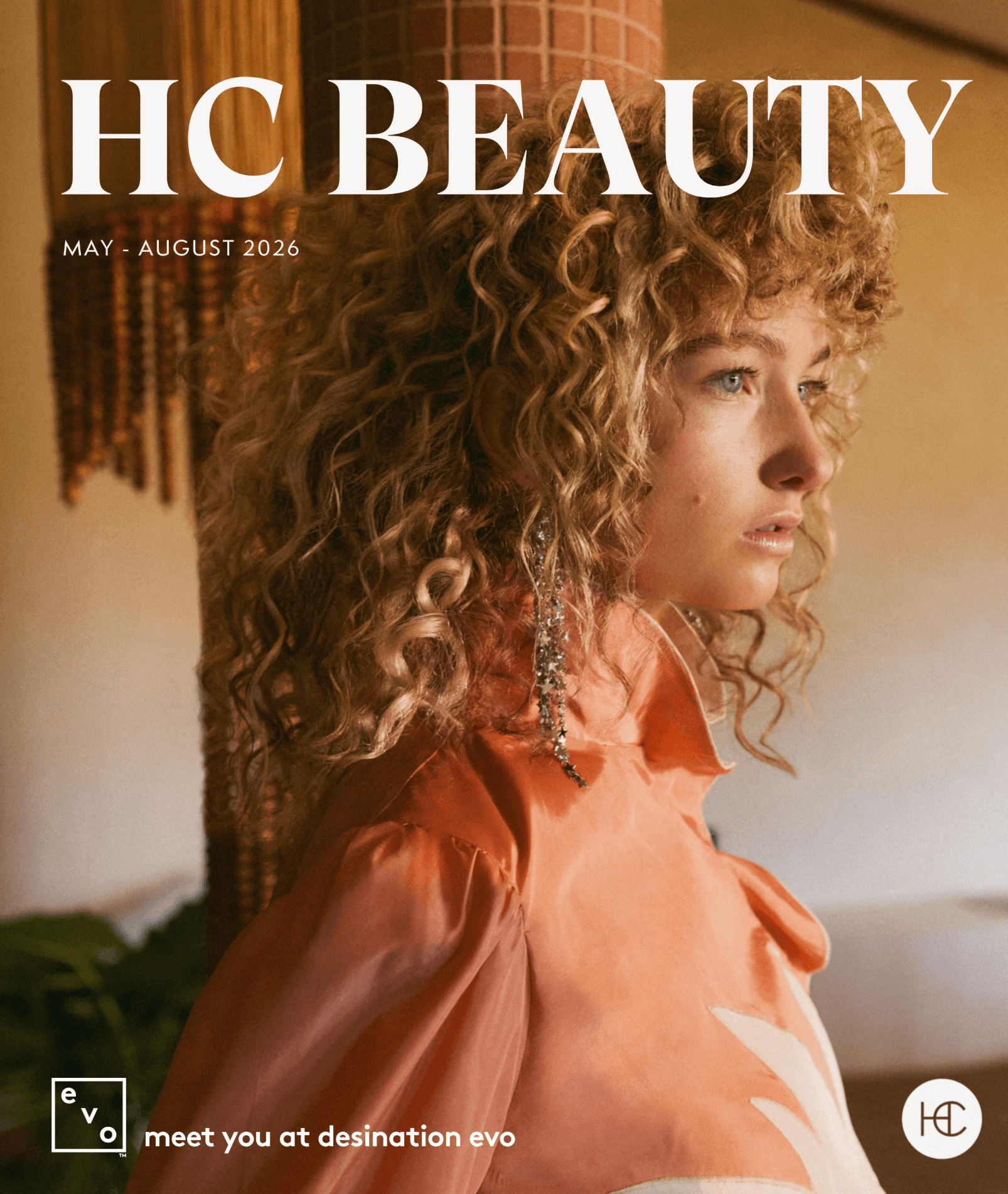 Magazine cover with a woman with long wavy hair looking over her shoulder. Text reads "HC Beauty September - December 2024. - HC Beauty in Charlotte, Nc